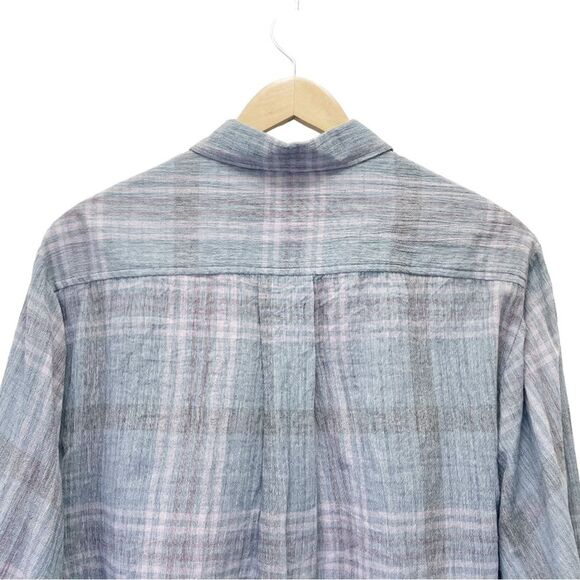 Free People Cropped Cutie Plaid Button Front Cotton Shirt Blue Gray Size Small - Picture 6 of 13